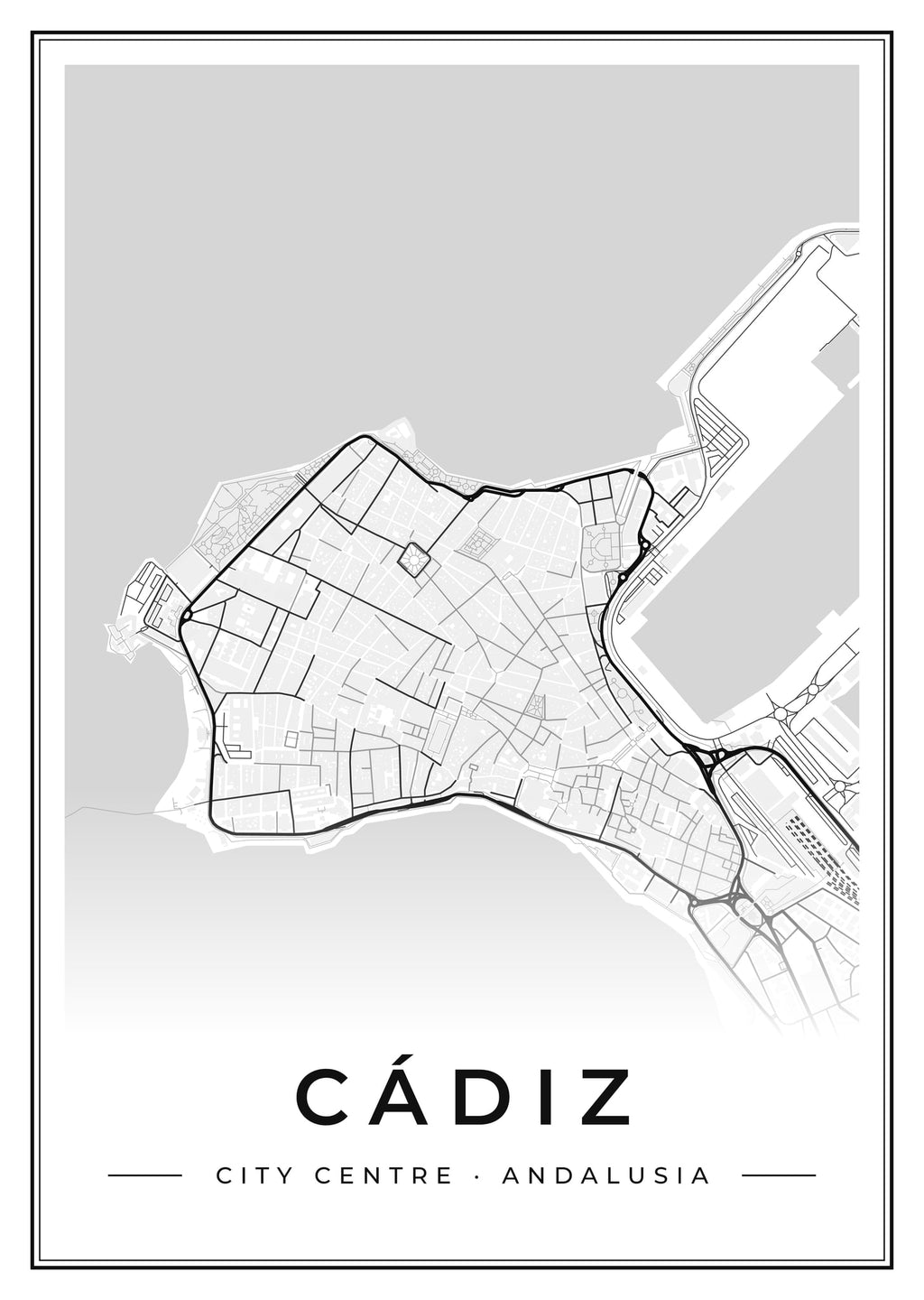Street map poster of Cádiz city centre, Andalusia