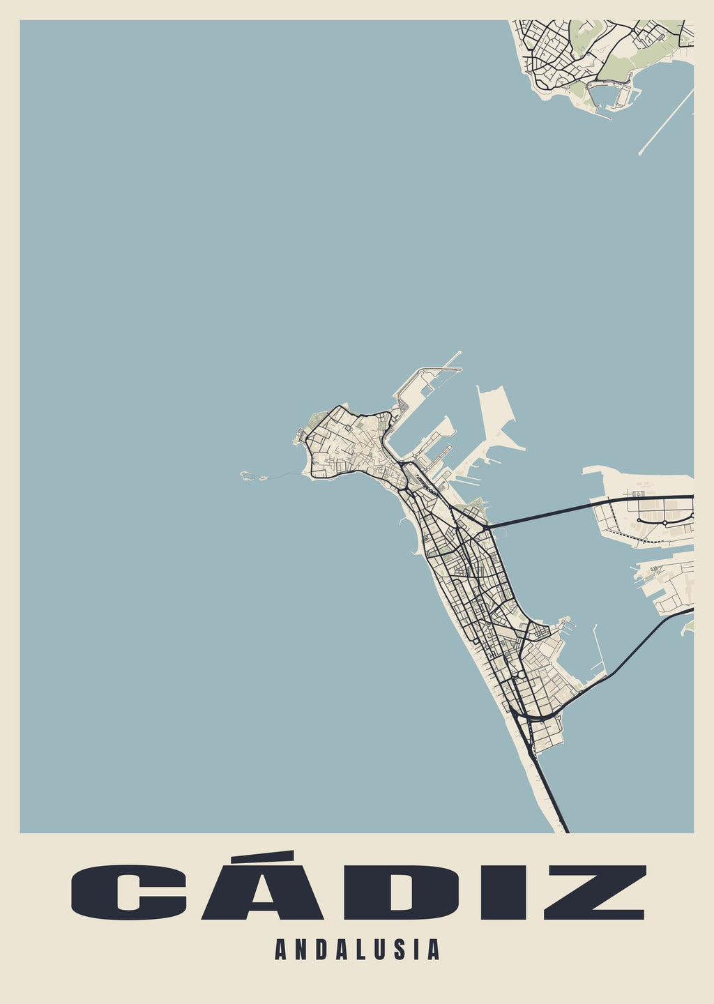 Street map poster of Cádiz, Andalusia