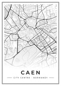 Street map poster of Caen city centre, Normandy