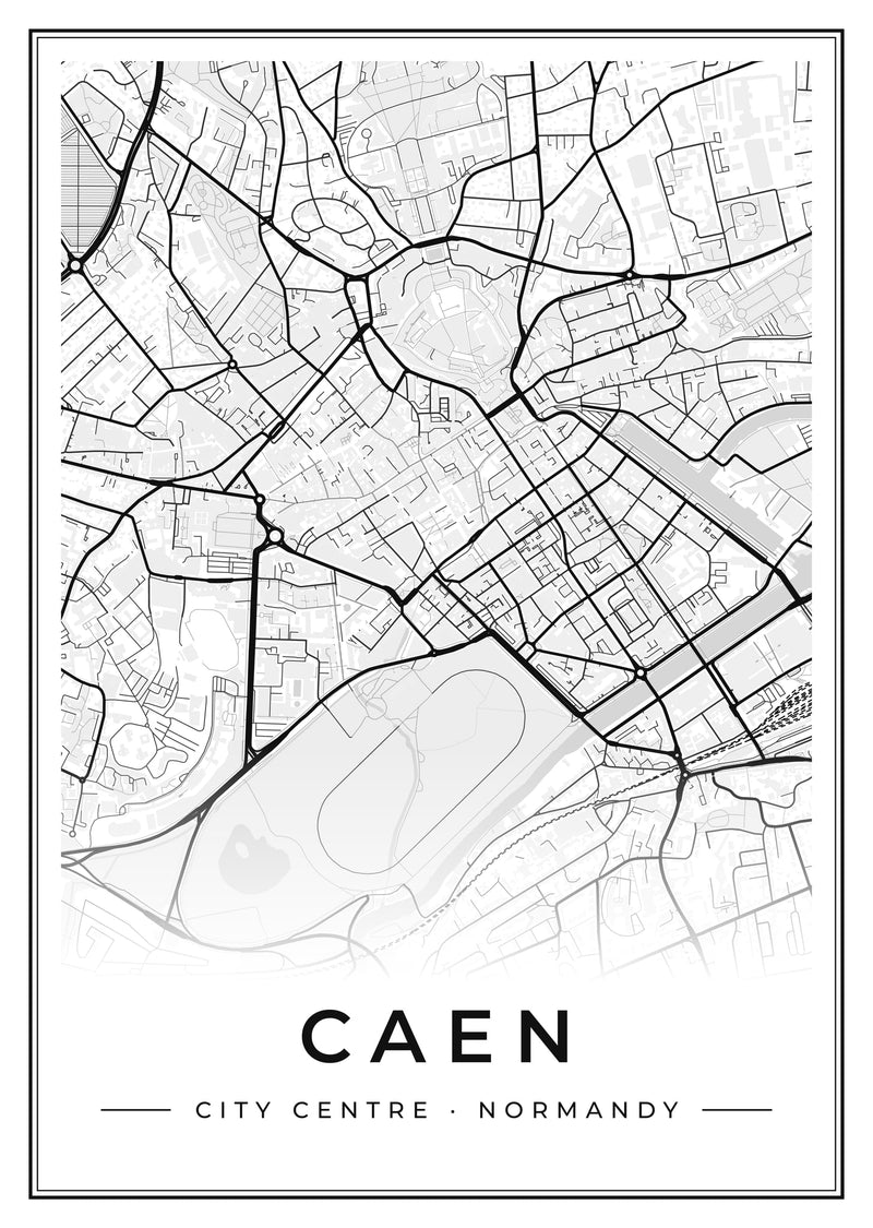 Caen City Centre Street Map Poster