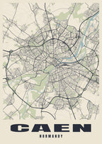 Street map poster of Caen, Normandy