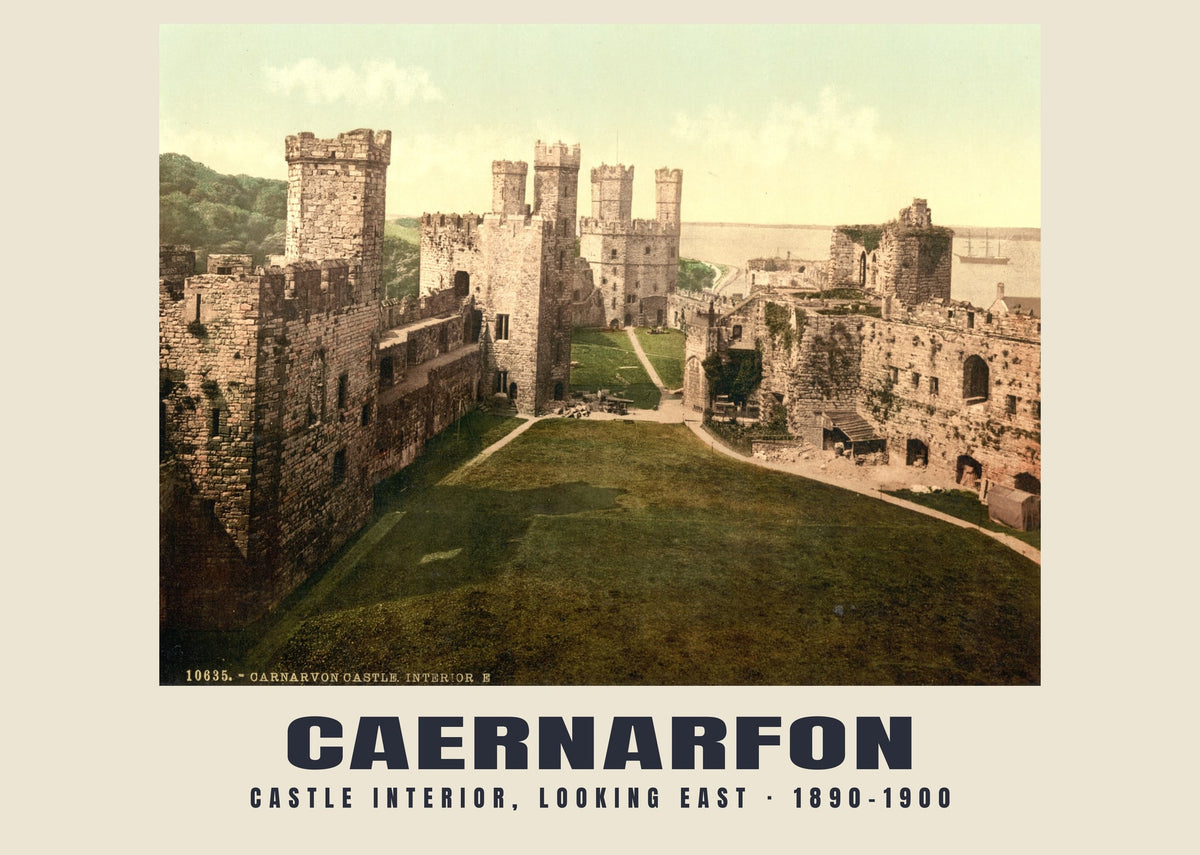 Castle Interior, Looking East, Caernarfon — Vintage photochrom print, 1890–1900