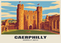 Caerphilly Castle poster, Retro Railway style