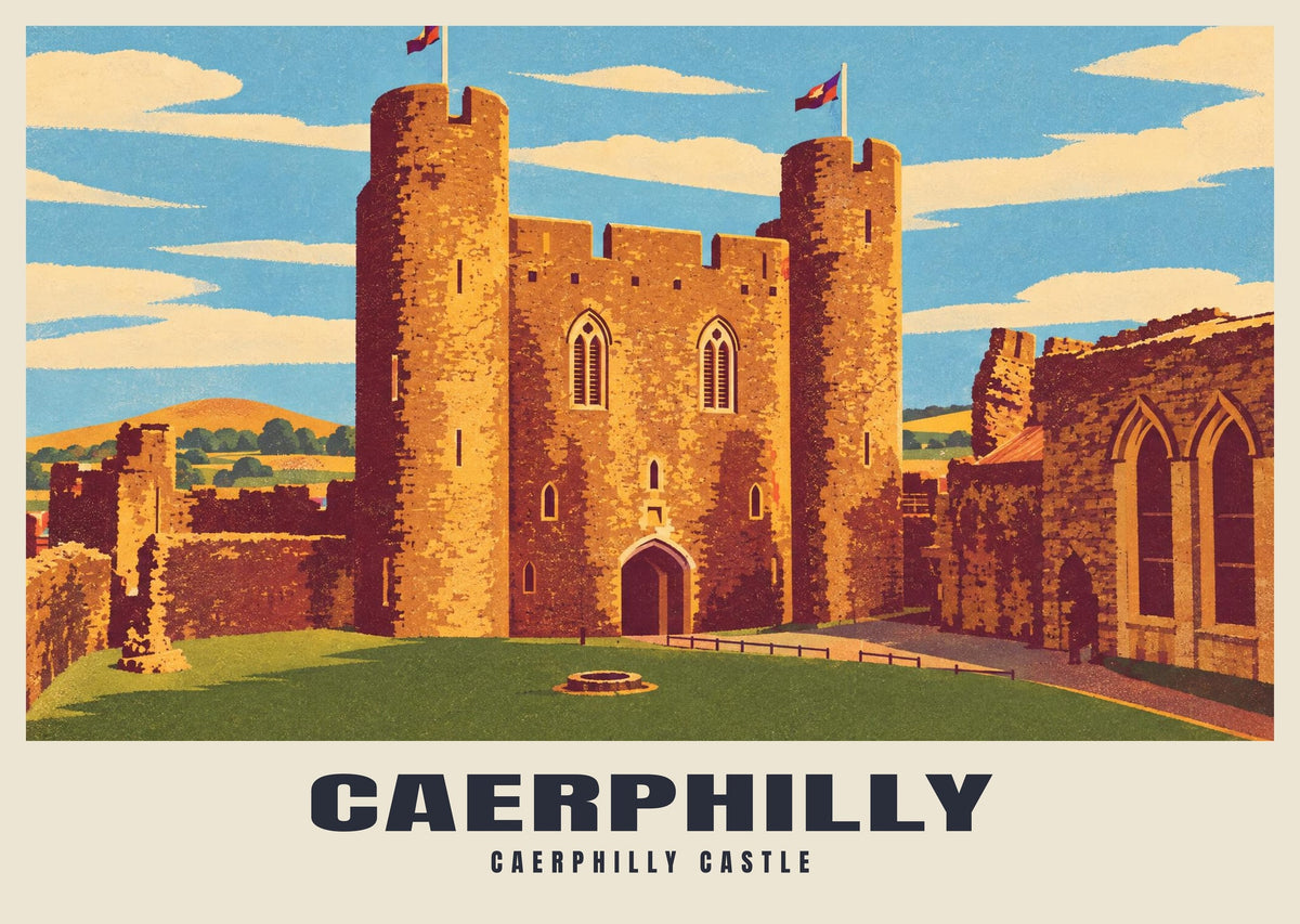Caerphilly Castle poster, Retro Railway style