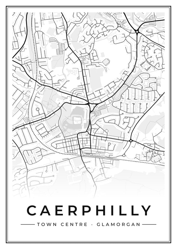 Caerphilly Town Centre Street Map Poster