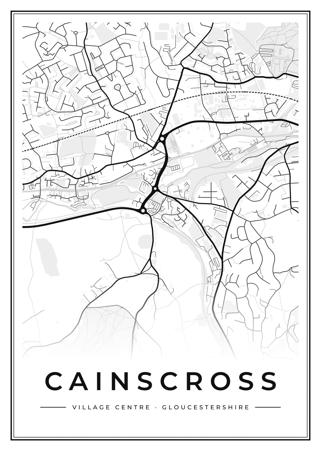 Street map poster of Cainscross village centre, Gloucestershire