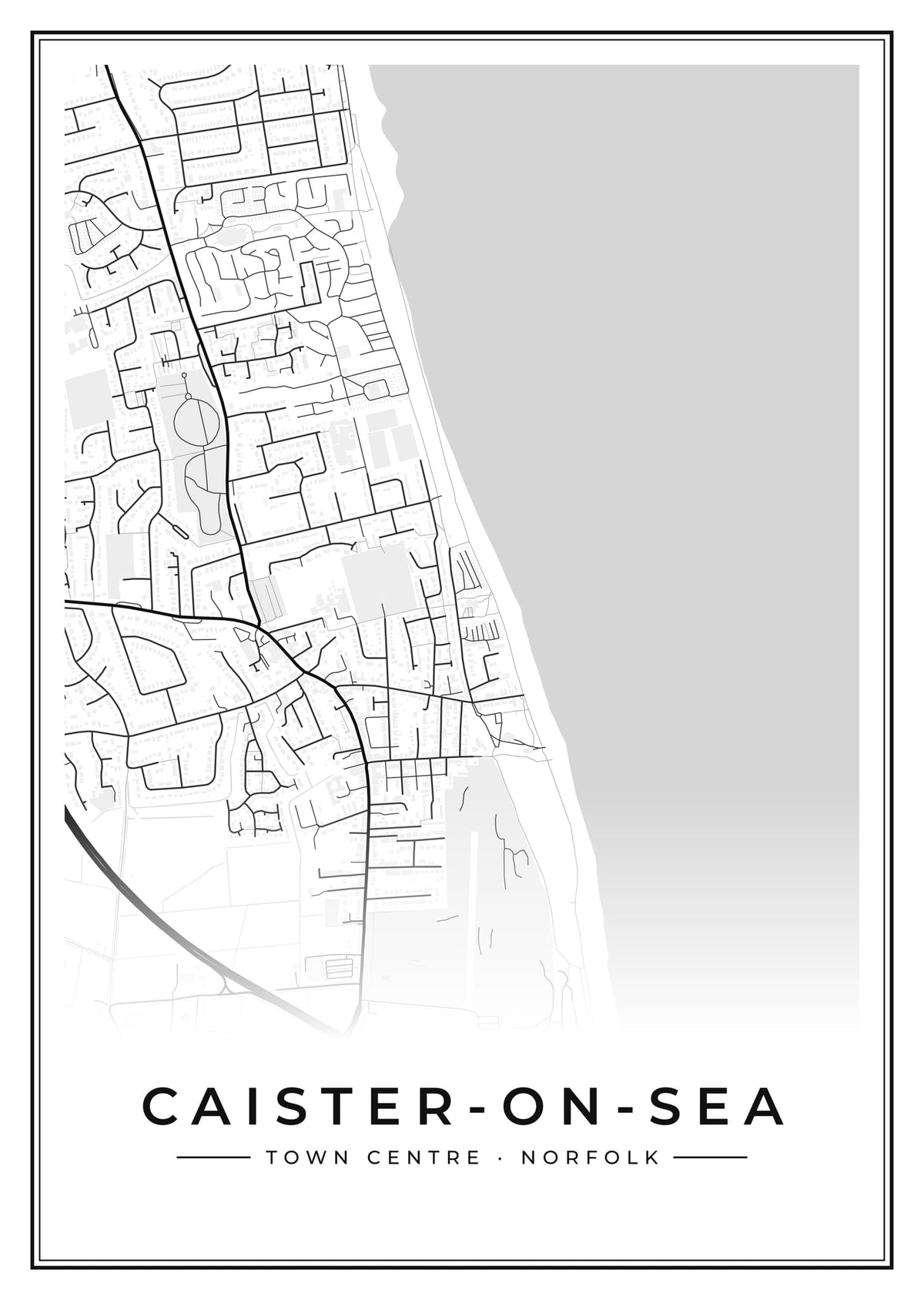 Street map poster of Caister-on-Sea town centre, Norfolk