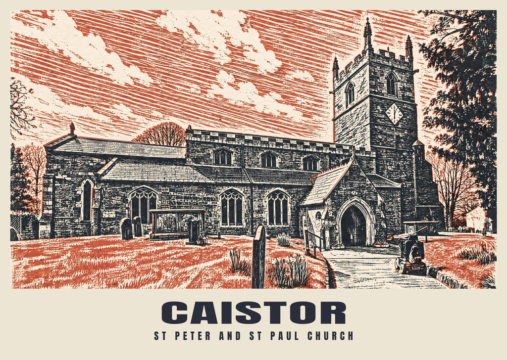 St Peter and St Paul Church, Caistor poster, Linocut style