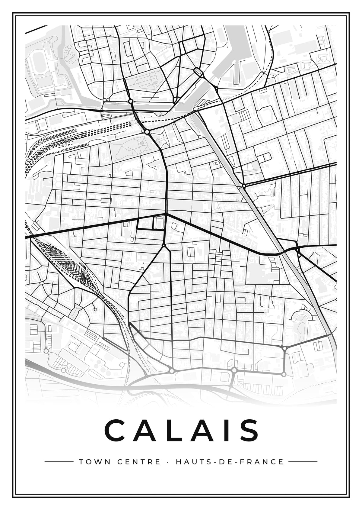 Street map poster of Calais town centre, Hauts-de-France
