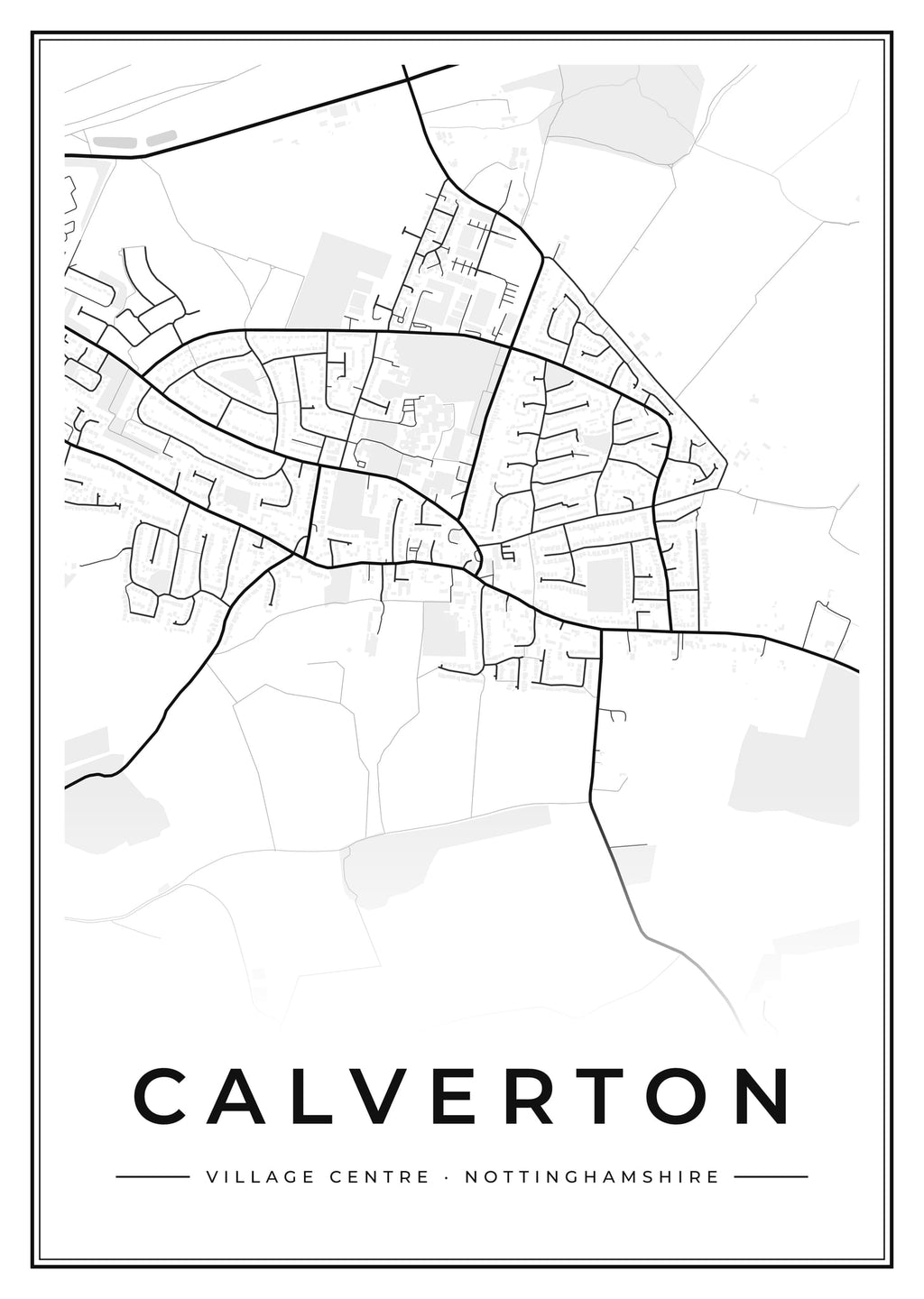 Street map poster of Calverton village centre, Nottinghamshire