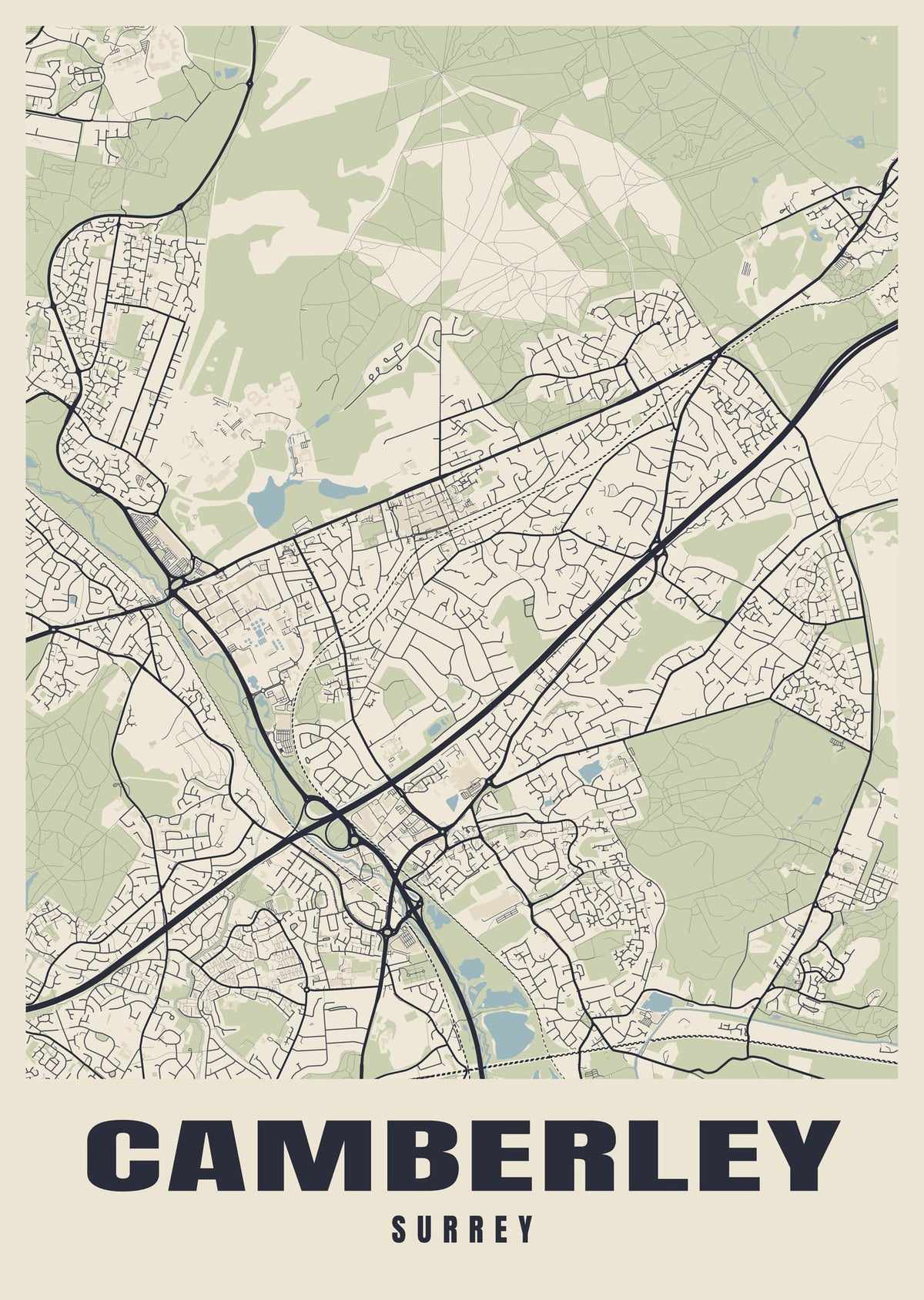 Street map poster of Camberley, Surrey