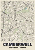 Heritage street map poster of Camberwell, Southwark, London