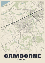 Street map poster of Camborne, Cornwall