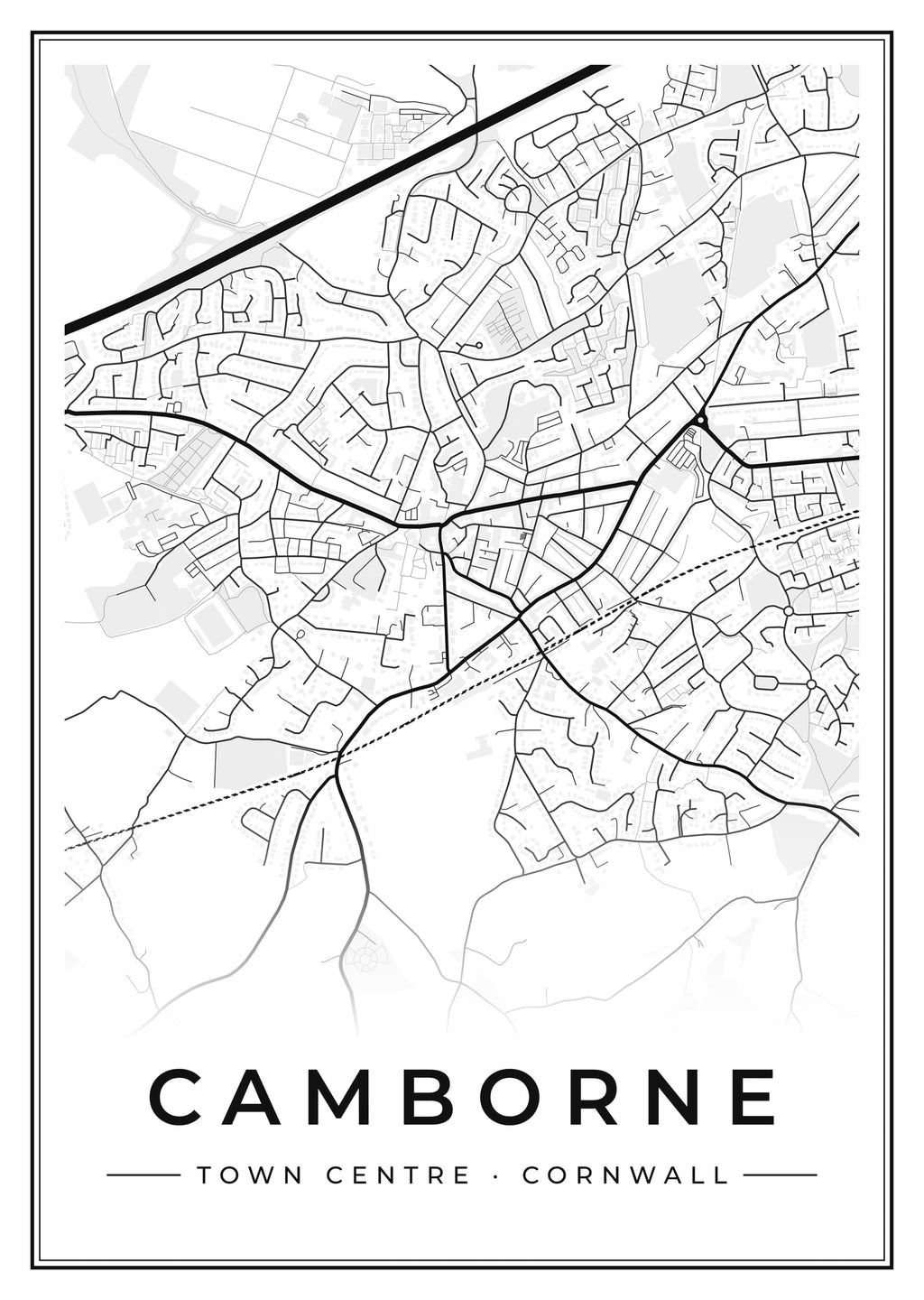 Street map poster of Camborne town centre, Cornwall