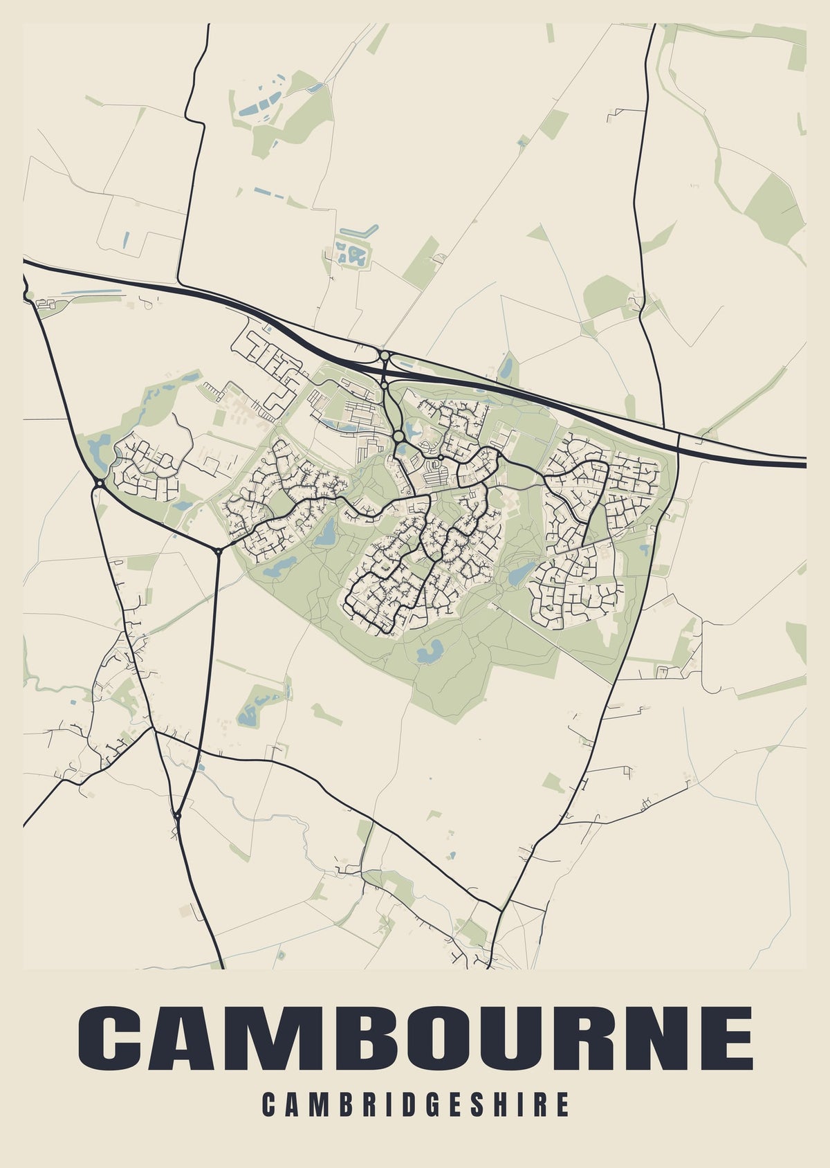Street map poster of Cambourne, Cambridgeshire