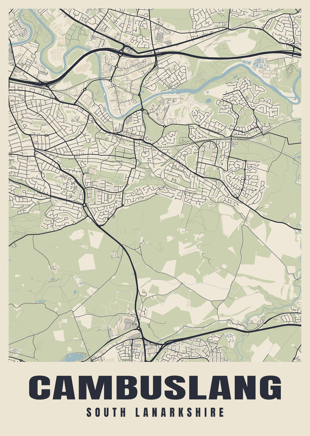 Street map poster of Cambuslang, South Lanarkshire