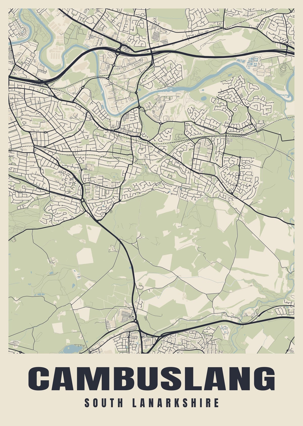 Street map poster of Cambuslang, South Lanarkshire