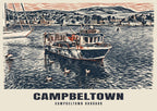 Campbeltown Harbour poster, Linocut style