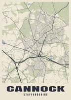 Street map poster of Cannock, Staffordshire