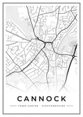 Street map poster of Cannock town centre, Staffordshire