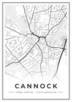 Street map poster of Cannock town centre, Staffordshire