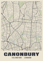 Heritage street map poster of Canonbury, Islington, London
