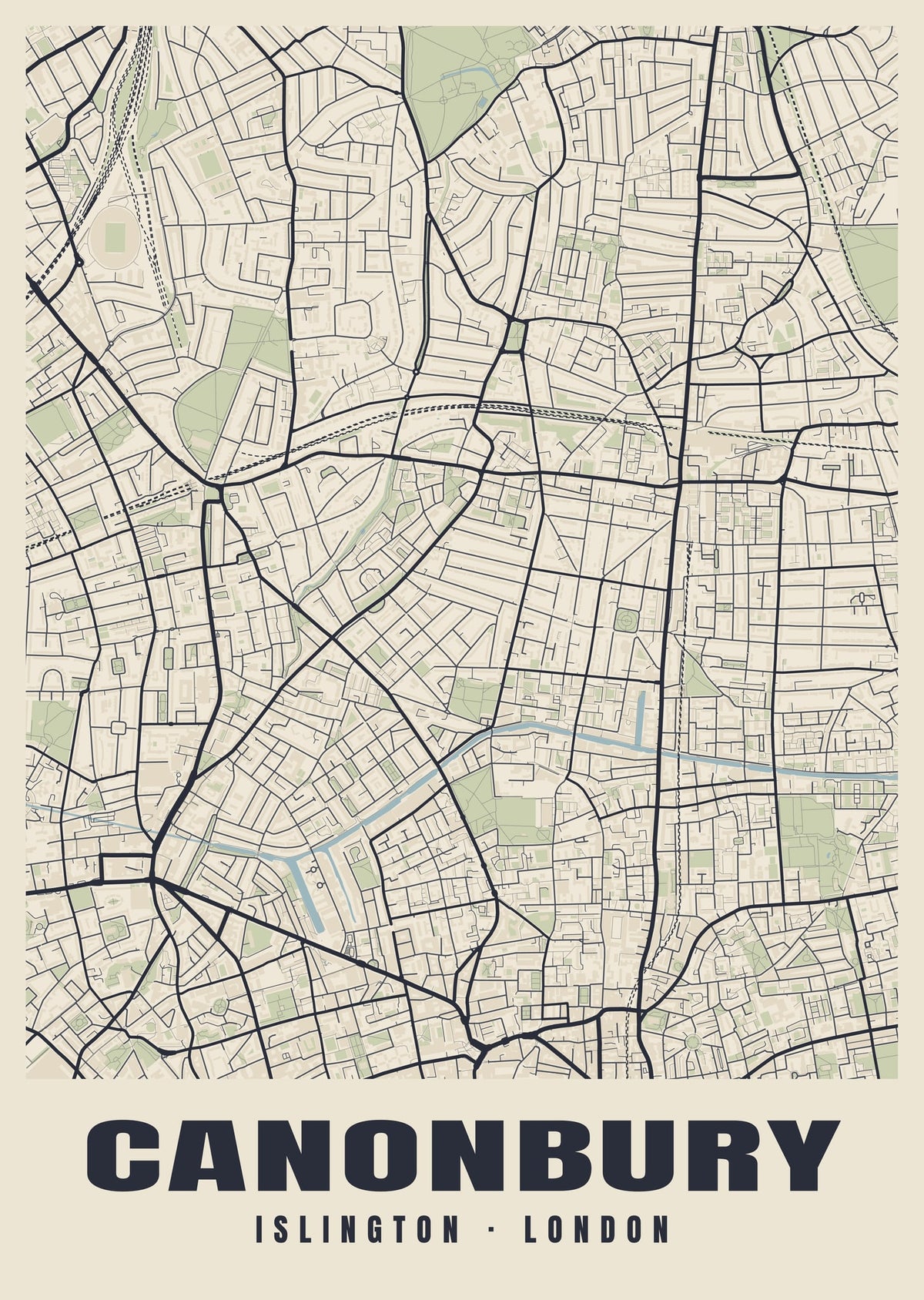 Heritage street map poster of Canonbury, Islington, London