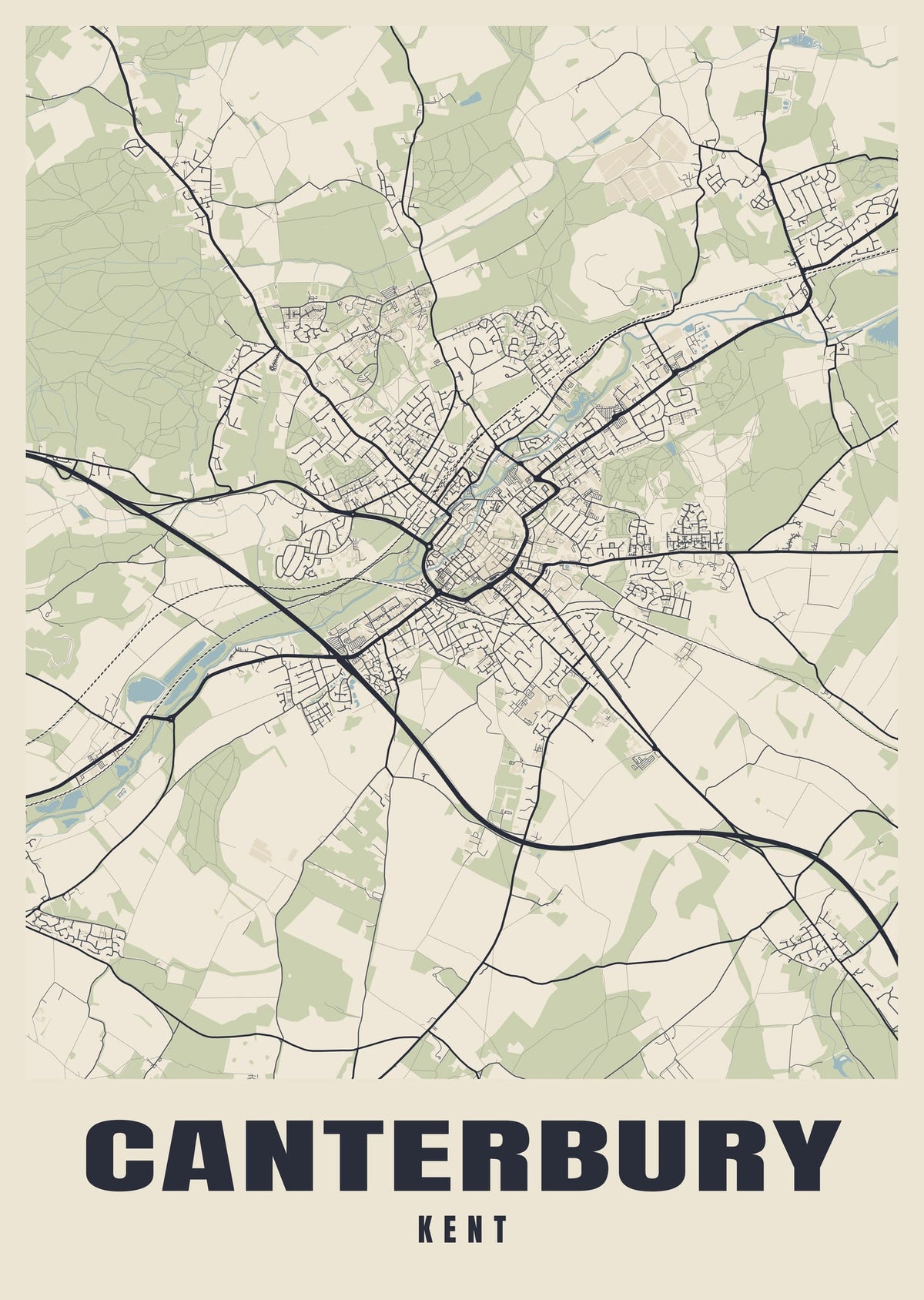 Street map poster of Canterbury, Kent