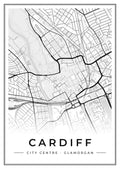 Street map poster of Cardiff city centre, Glamorgan