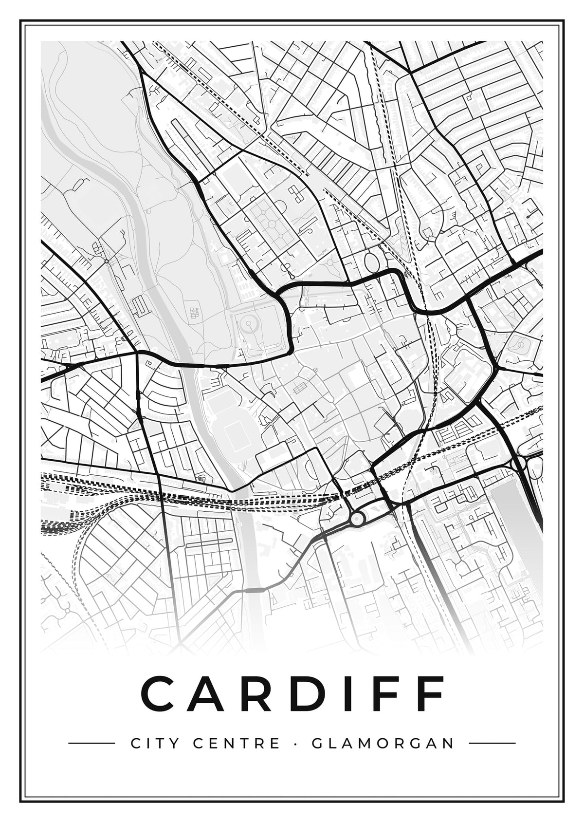 Street map poster of Cardiff city centre, Glamorgan