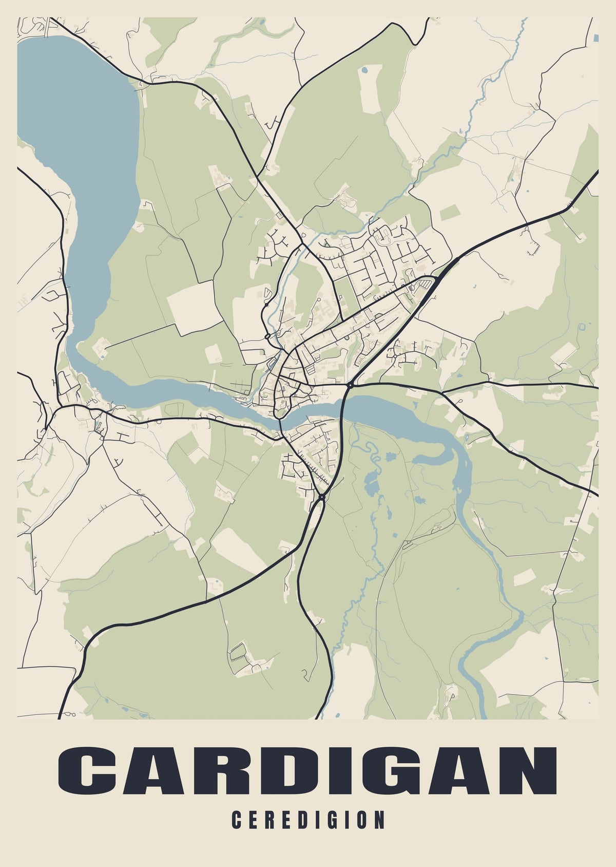 Street map poster of Cardigan, Ceredigion