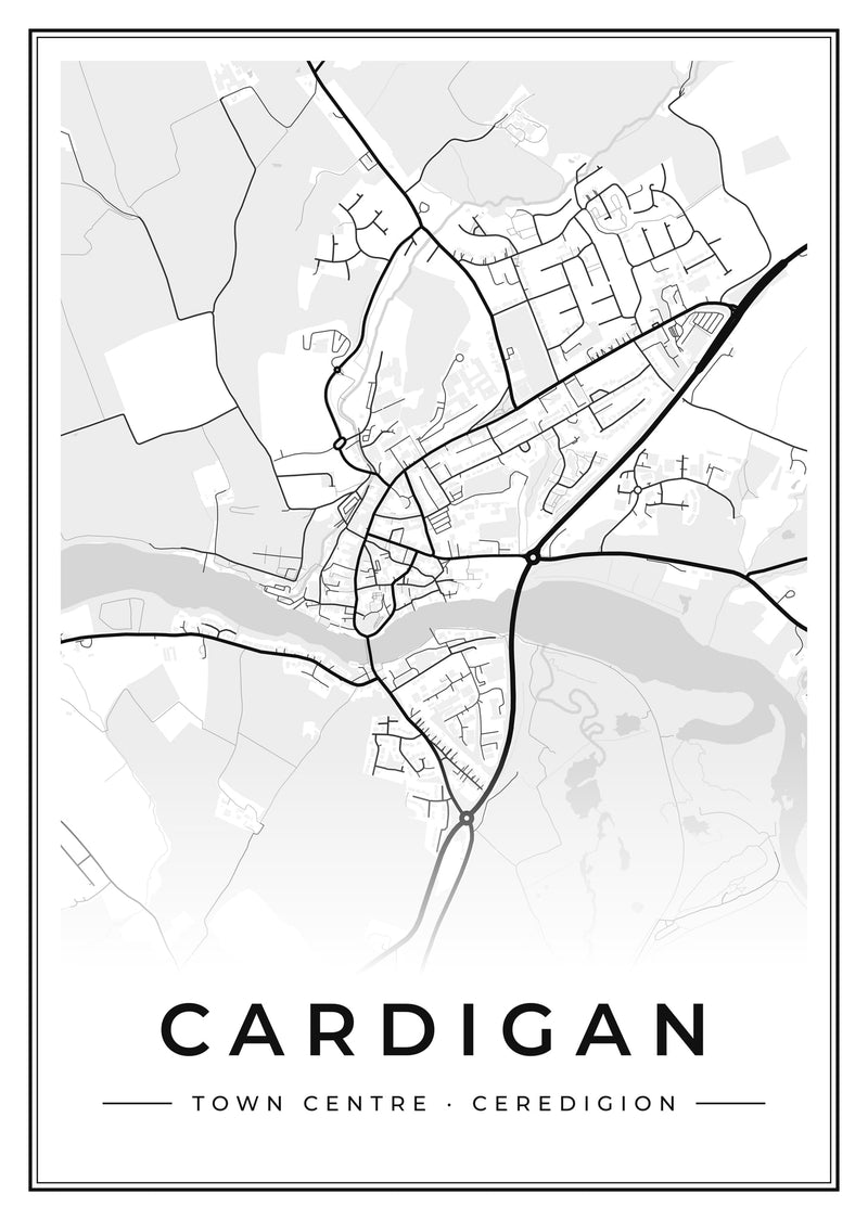 Cardigan Town Centre Street Map Poster