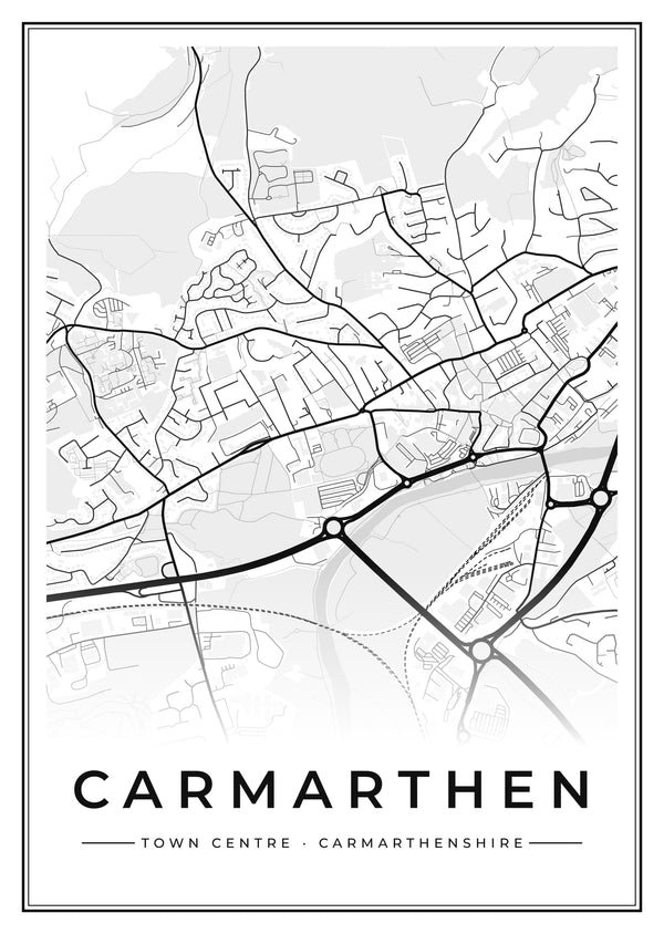 Carmarthen Town Centre Street Map Poster