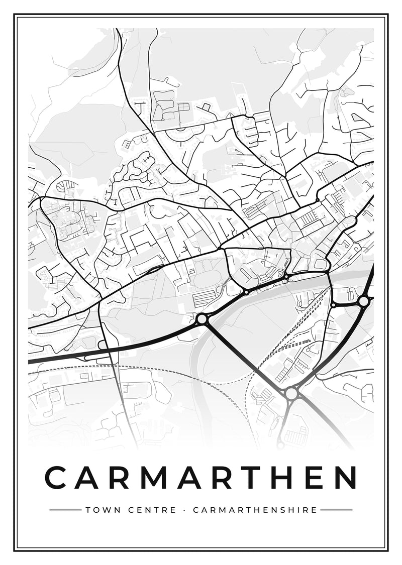Carmarthen Town Centre Street Map Poster