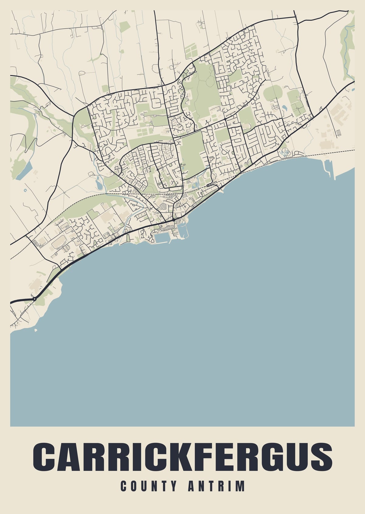Street map poster of Carrickfergus, County Antrim