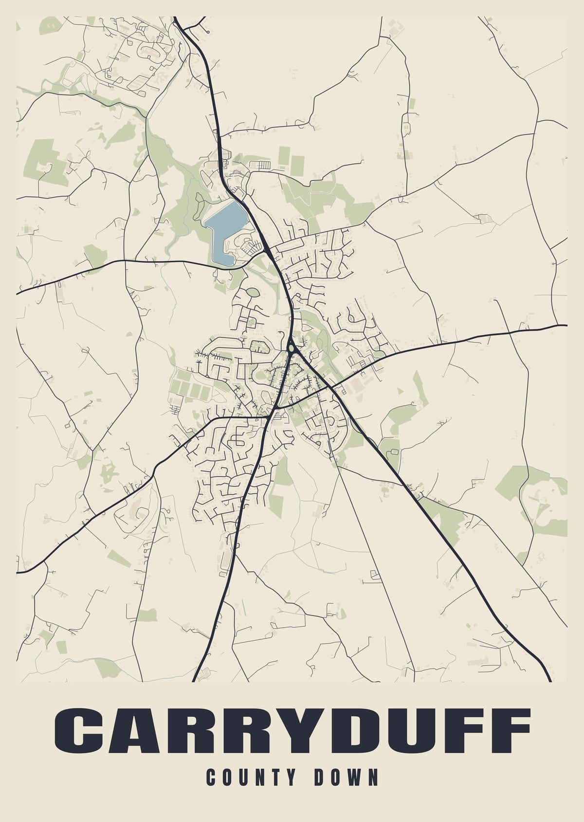Street map poster of Carryduff, County Down