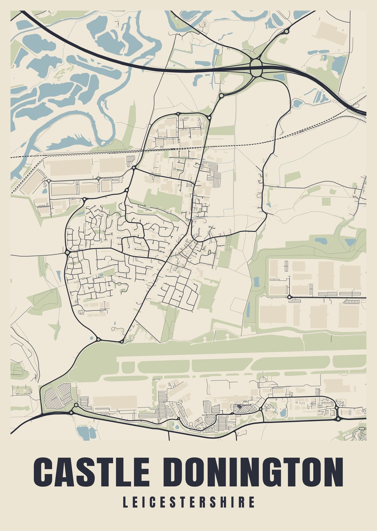 Street map poster of Castle Donington, Leicestershire