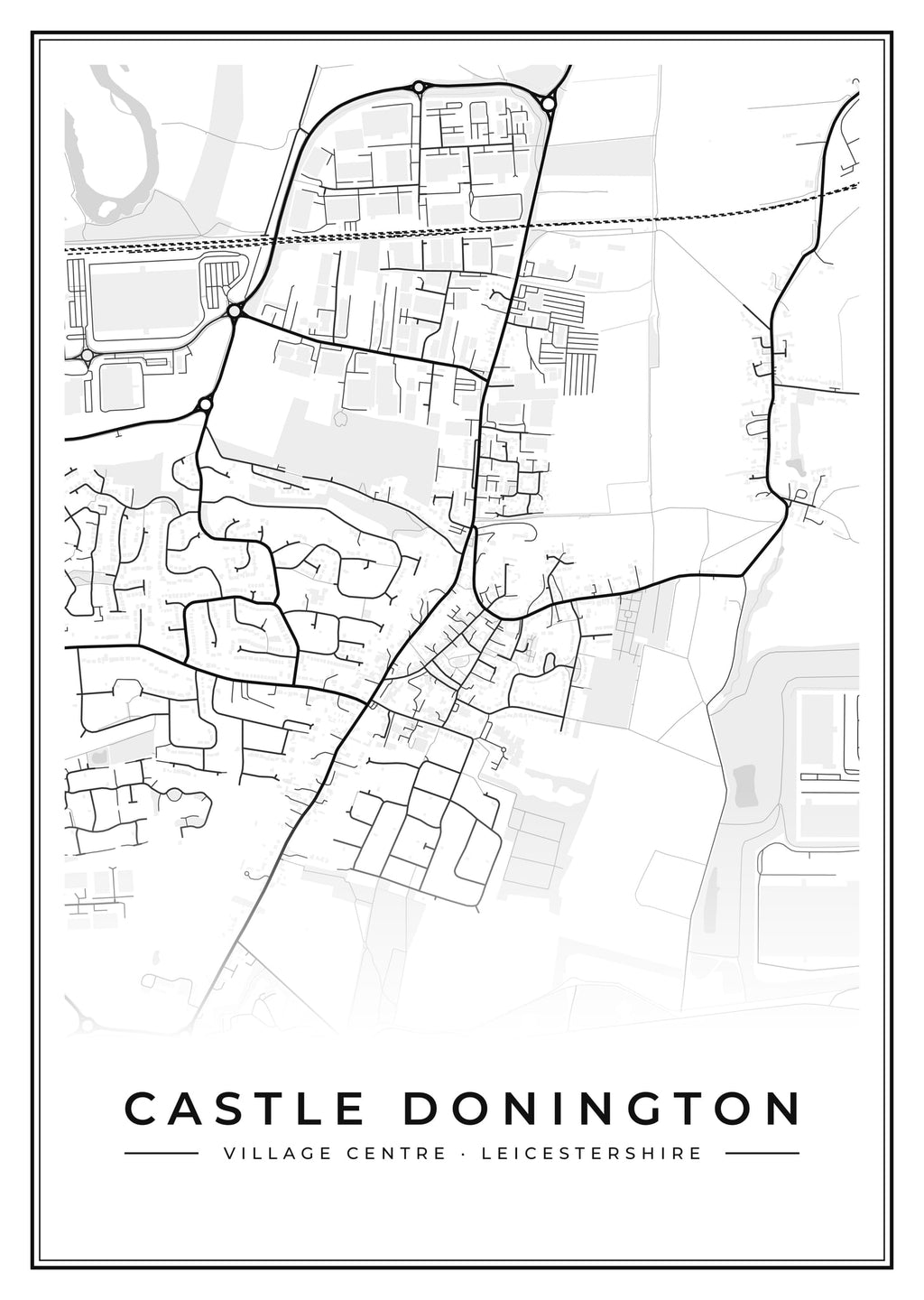 Street map poster of Castle Donington village centre, Leicestershire