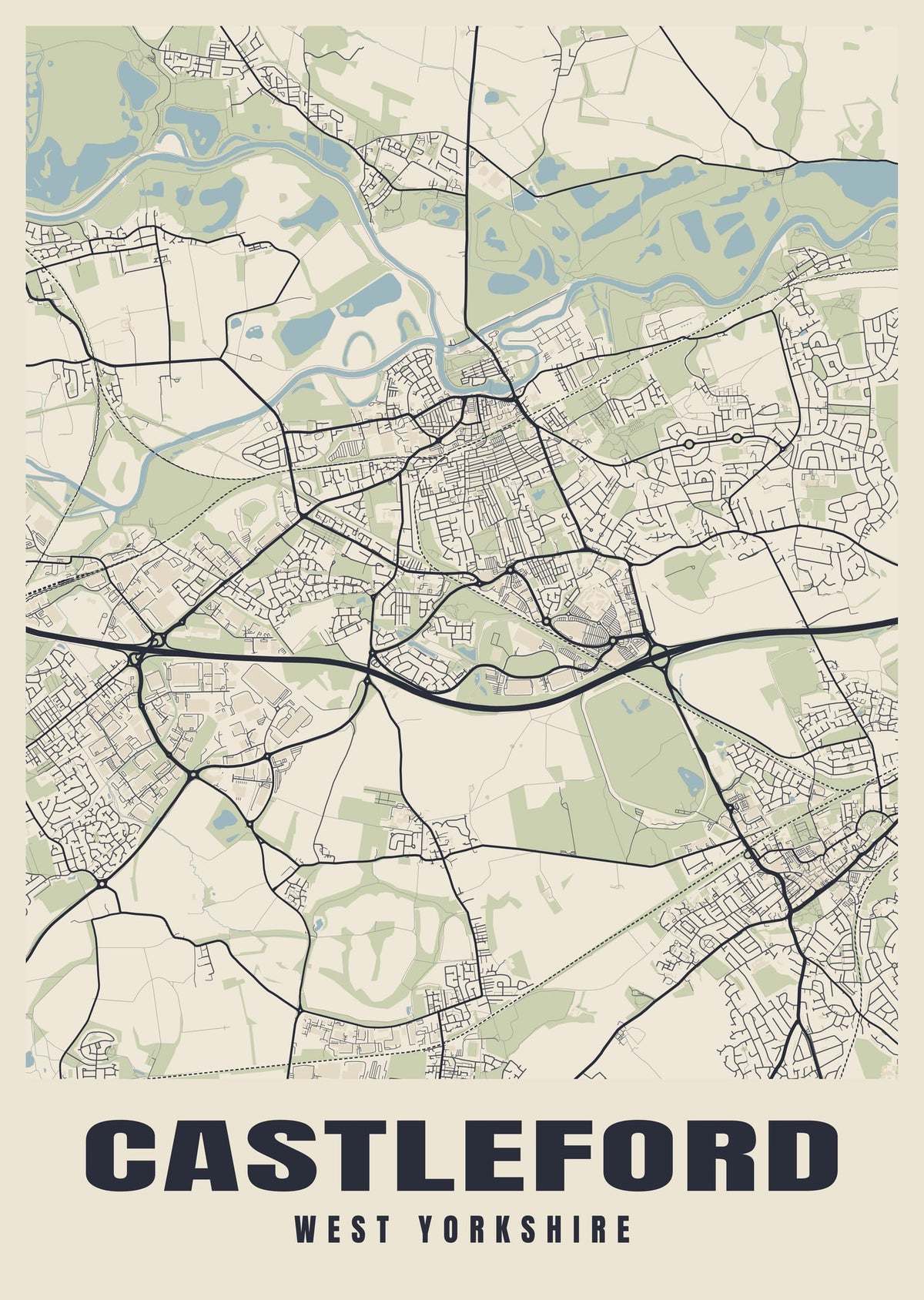 Street map poster of Castleford, West Yorkshire