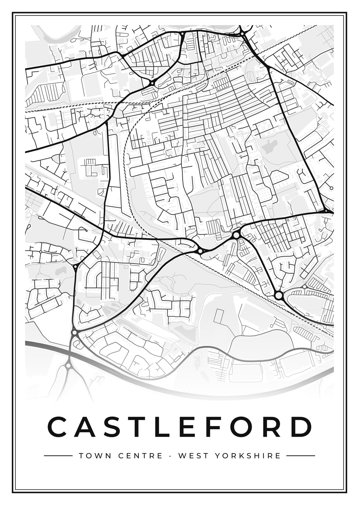Street map poster of Castleford town centre, West Yorkshire
