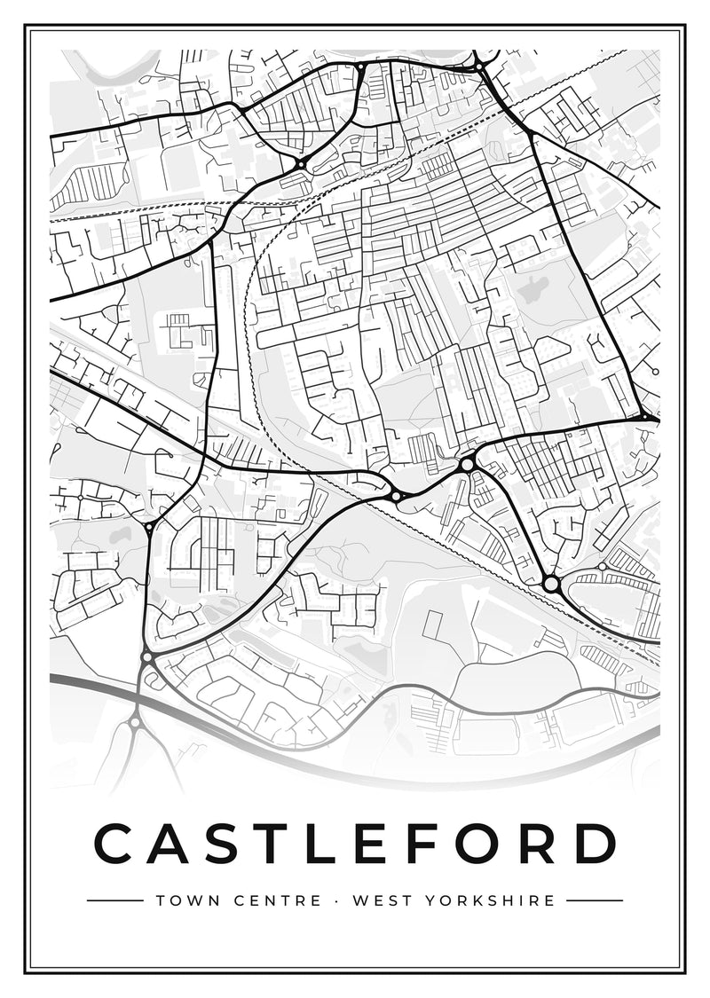 Castleford Town Centre Street Map Poster