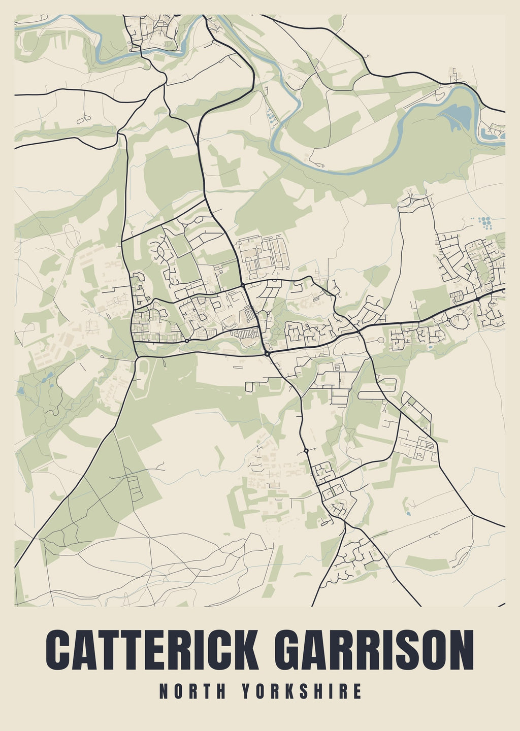 Street map poster of Catterick Garrison, North Yorkshire