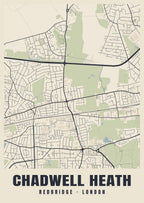 Heritage street map poster of Chadwell Heath, Redbridge, London
