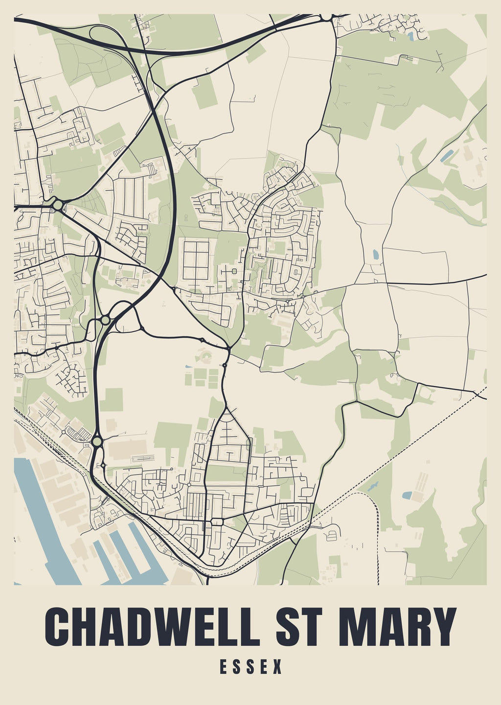 Street map poster of Chadwell St Mary, Essex