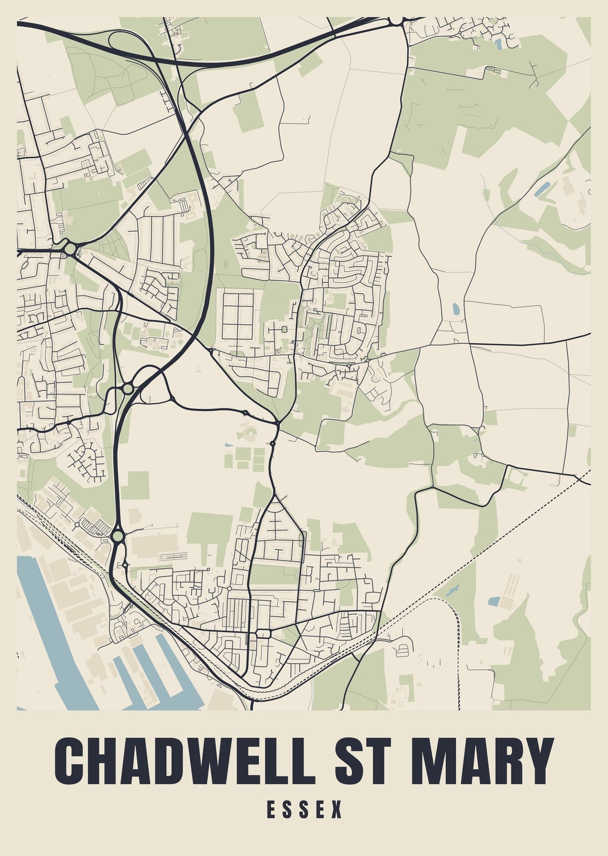 Street map poster of Chadwell St Mary, Essex