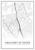 Street map poster of Chalfont St Peter village centre, Buckinghamshire