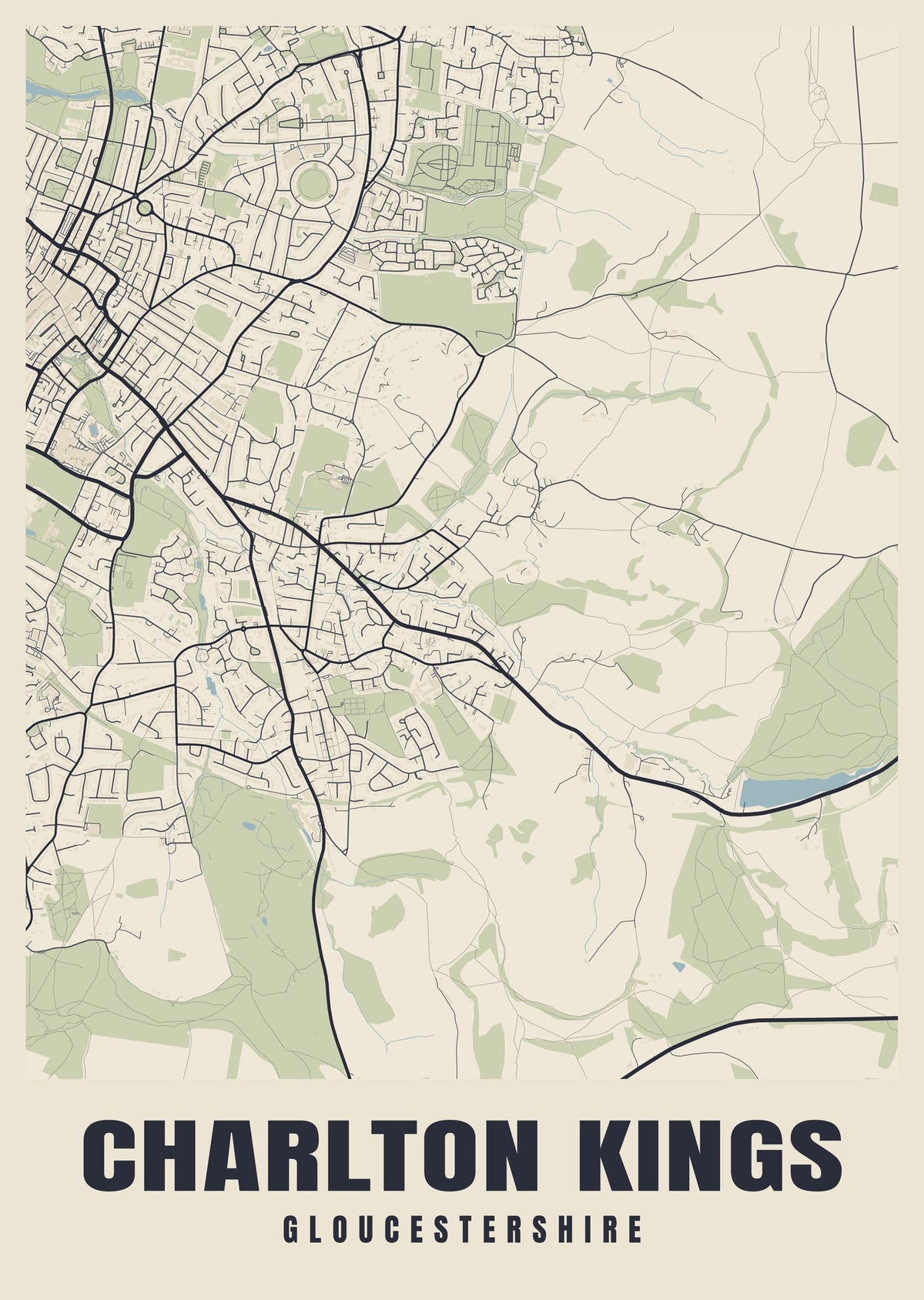 Street map poster of Charlton Kings, Gloucestershire