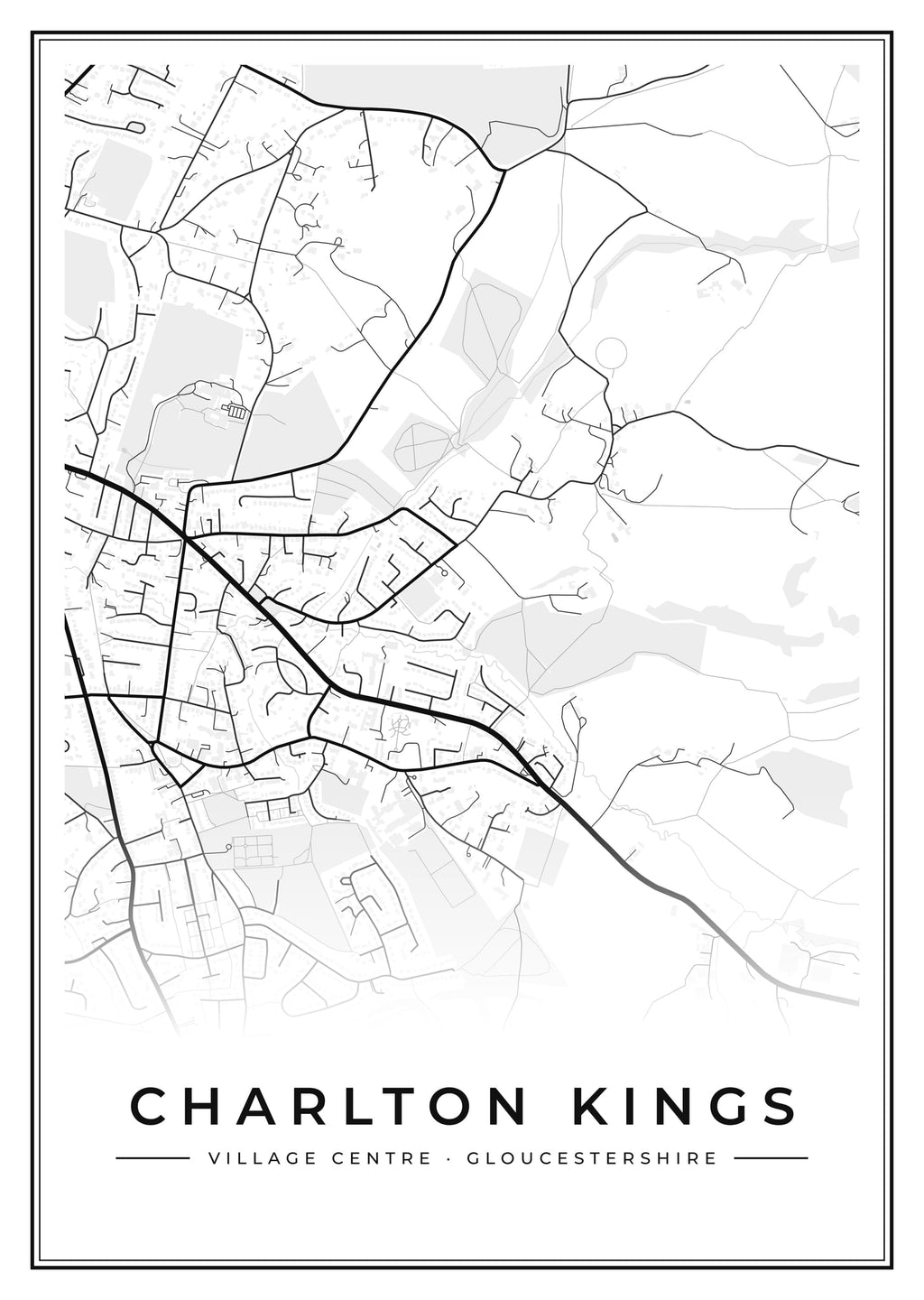 Street map poster of Charlton Kings village centre, Gloucestershire