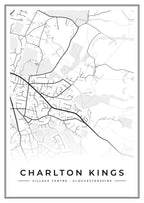 Street map poster of Charlton Kings village centre, Gloucestershire