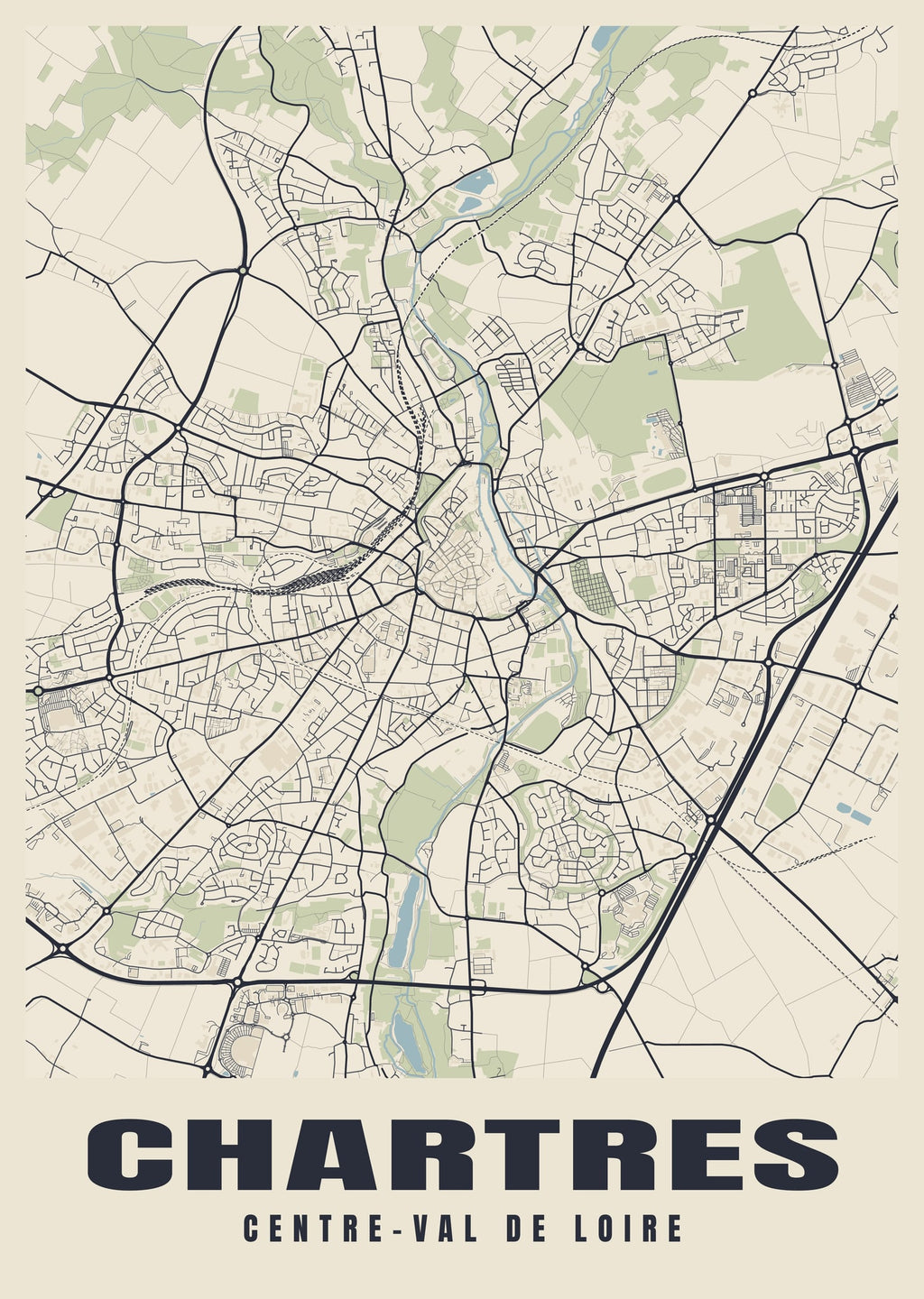 Street map poster of Chartres, Centre-Val de Loire